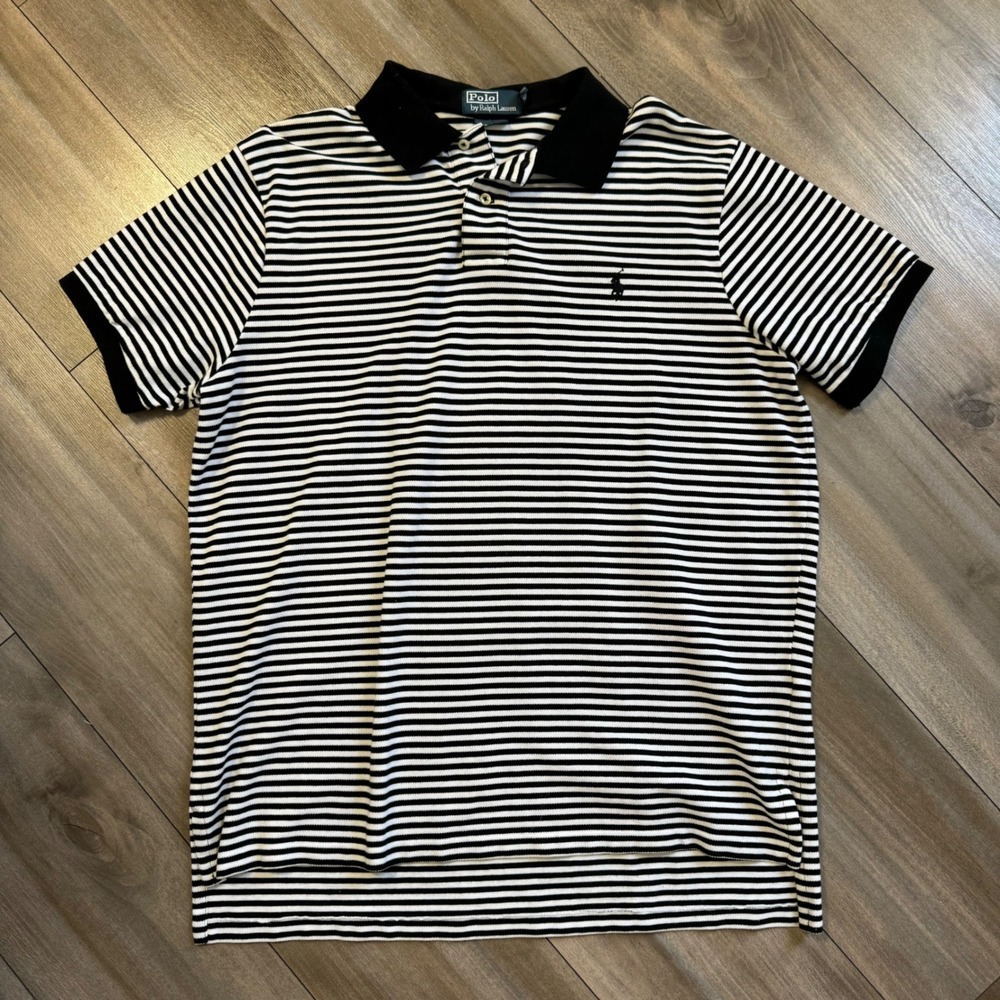 Polo Ralph Lauren Mens XL Custom Fit Striped Polo‎ Shirt Black White D-10
